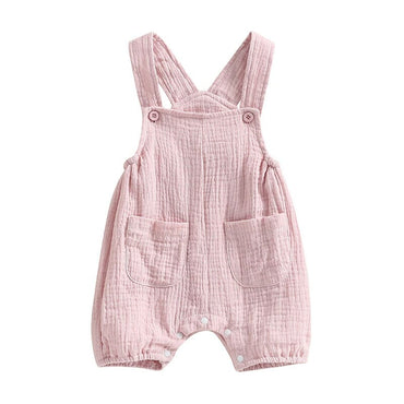 Sleeveless Pink Linen Baby Jumpsuit   