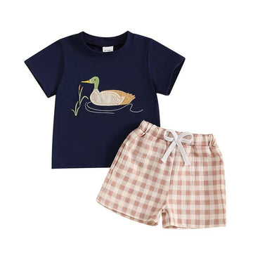 Short Sleeve Plaid Duck Toddler Set Sets The Trendy Toddlers 