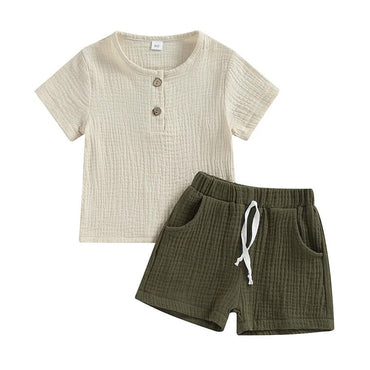 Short Sleeve Linen Shorts Toddler Set   