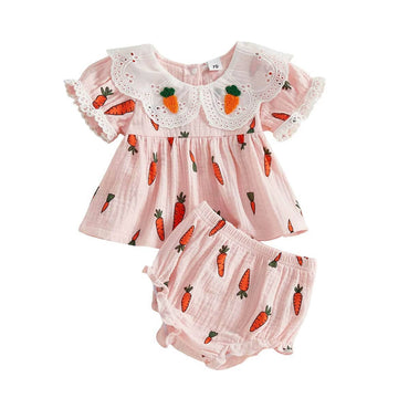 Short Sleeve Lace Collar Easter Baby Set Sets The Trendy Toddlers Pink 3-6 M 