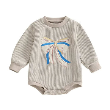 Long Sleeve Baseball Ribbon Baby Bodysuit   