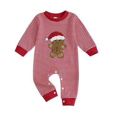 Long Sleeve Striped Gingerbread Baby Jumpsuit