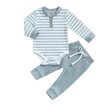Long Sleeve Striped Baby Set Blue 0-3 M 