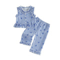 Sleeveless Bow Stripes Ruffled Pants Toddler Set Sets The Trendy Toddlers Blue 9-12 M 