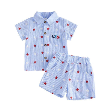 Short Sleeve USA Gentleman Striped Toddler Set