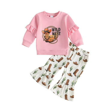 Long Sleeve Wild West Flared Toddler Set Sets The Trendy Toddlers Pink 9-12 M 