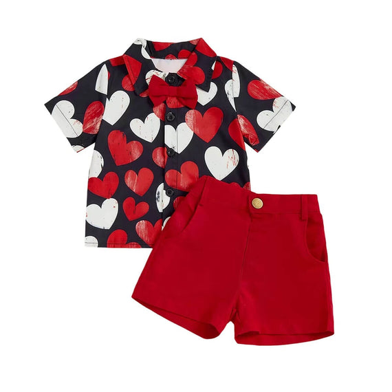 Short Sleeve Hearts Red Shorts Toddler Set