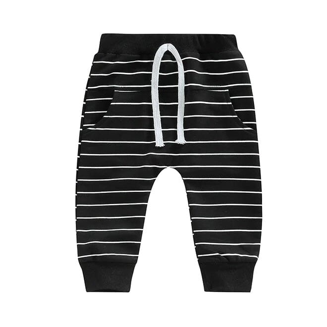 Solid Striped Baby Pants Black 3-6 M 