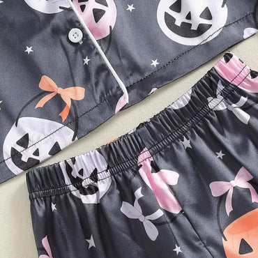 Pumpkin Bow Halloween Toddler Pajama Set   