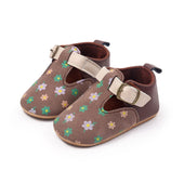 Buckle Strap Floral Baby Shoes Brown 1