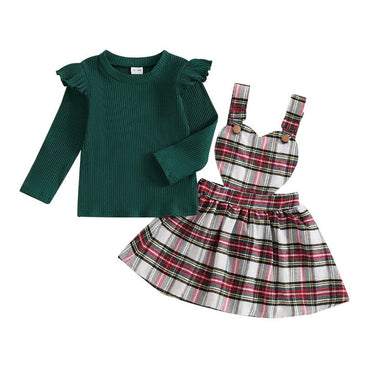 Long Sleeve Plaid Skirt Christmas Toddler Set Green 9-12 M 