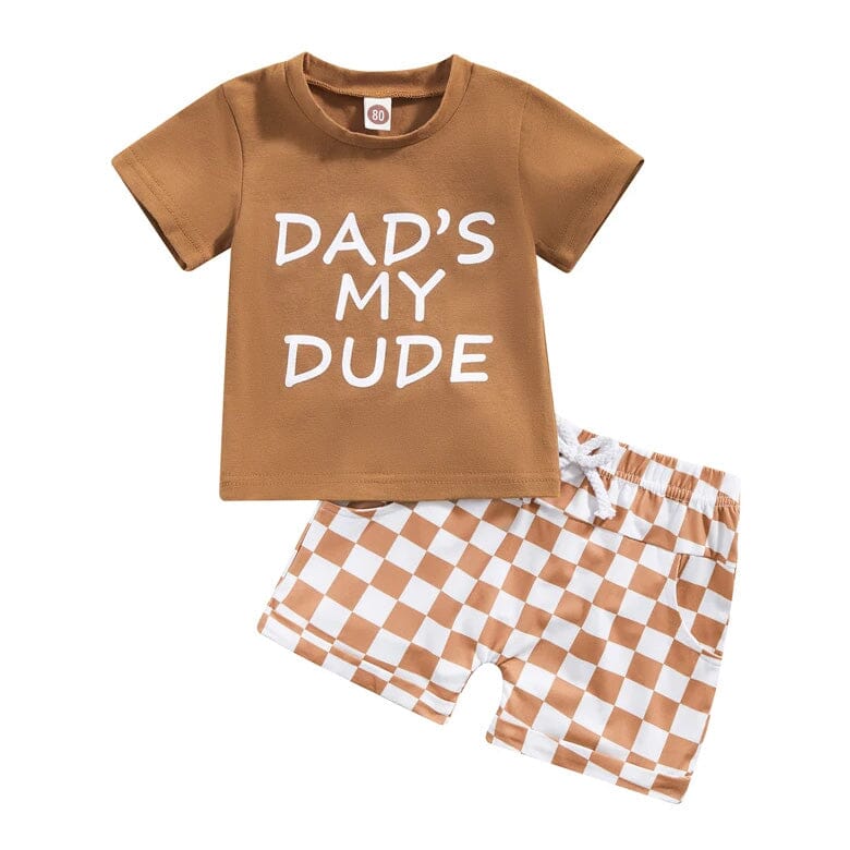 Dad's My Dude Checkered Toddler Set Brown 9-12 M 
