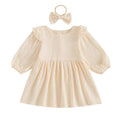 Long Sleeve Solid Ruffled Toddler Dress Beige 9-12 M 