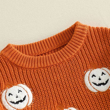 Halloween Pumpkin Knit Toddler Sweater Sweater The Trendy Toddlers 