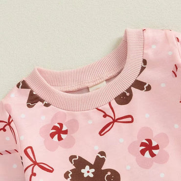 Long Sleeve Pink Christmas Baby Set   