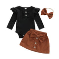 Long Sleeve Ruffled Solid Skirt Baby Set Black 0-3 M