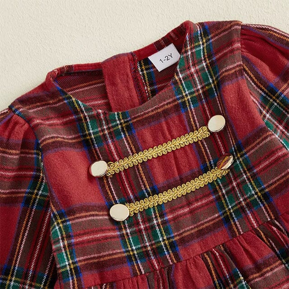 Long Sleeve Christmas Plaid Toddler Dress