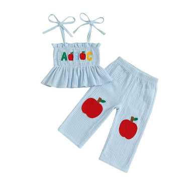 Tie Up Straps Back To School Toddler Set Blue 9-12 M
