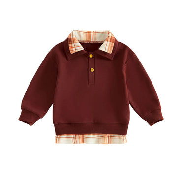 Long Sleeve Plaid Collar Toddler Sweatshirt