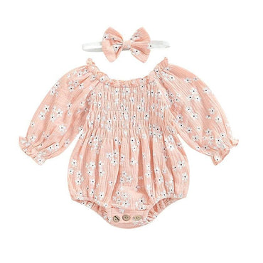 Off Shoulder Floral Baby Romper