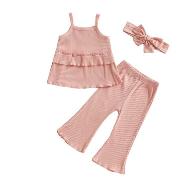 Solid Ruffled Top Flared Pants Toddler Set Pink 9-12 M