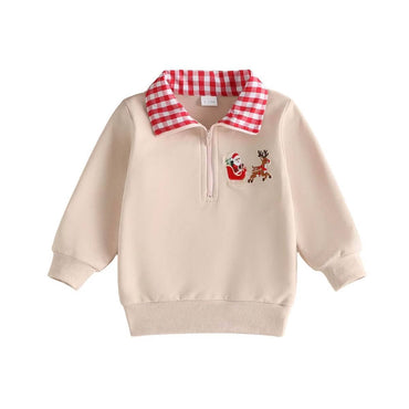 Christmas Half-Zip Toddler Sweatshirt Beige 9-12 M