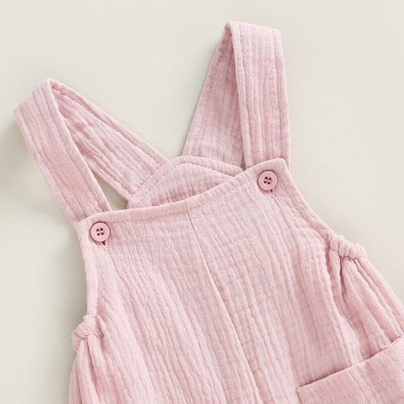 Sleeveless Pink Linen Baby Jumpsuit   