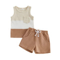 Sleeveless Color Block Waffle Baby Set Brown 3-6 M