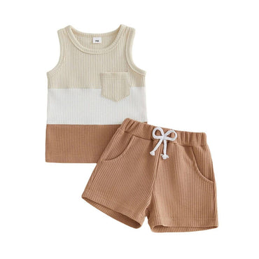 Sleeveless Color Block Waffle Baby Set Sets The Trendy Toddlers Brown 3-6 M 