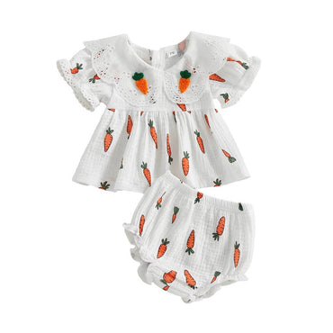 Short Sleeve Lace Collar Easter Baby Set Sets The Trendy Toddlers White 3-6 M 