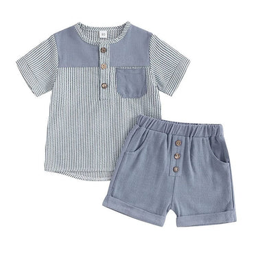 Short Sleeve Striped Toddler Set Blue 9-12 M 