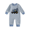 Long Sleeve Tractor Striped Baby Jumpsuit Blue 0-3 M