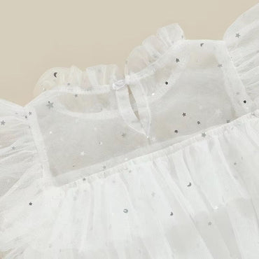 Fly Sleeve White Tulle Toddler Dress   