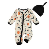 Long Sleeve Halloween Zipper Footed Baby Jumpsuit Beige 0-3 M