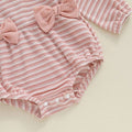 Long Sleeve Striped Bows Baby Romper