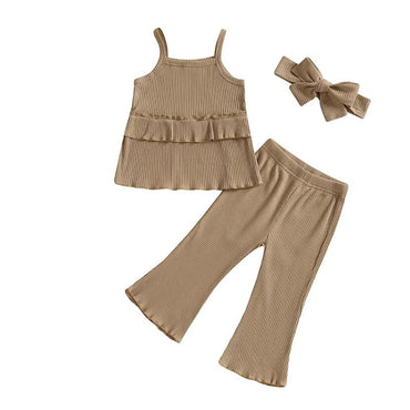 Solid Ruffled Top Flared Pants Toddler Set Brown 9-12 M