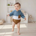 Long Sleeve Color Block Hooded Baby Jumpsuit