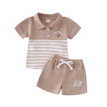 Short Sleeve Little Golfer Collar Toddler Set Khaki 9-12 M