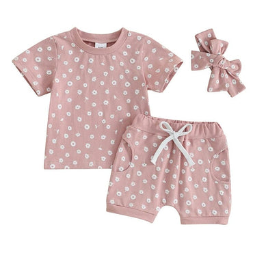 Short Sleeve Floral Shorts Baby Set Pink 3-6 M 