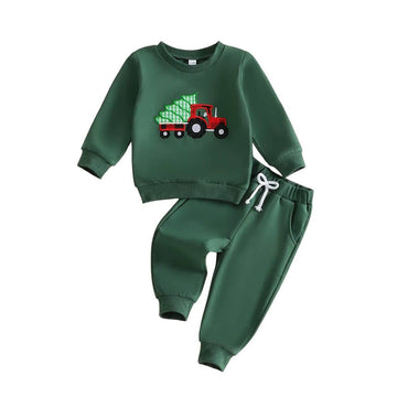 Long Sleeve Christmas Trucks Toddler Set Sets The Trendy Toddlers Green 9-12 M 