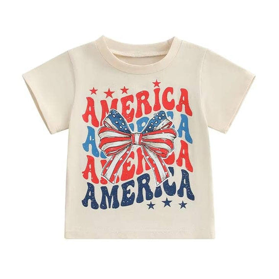 America Bow Toddler Tee Beige 2T