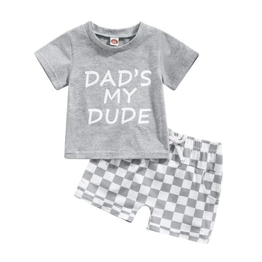 Dad's My Dude Checkered Toddler Set Gray 9-12 M 