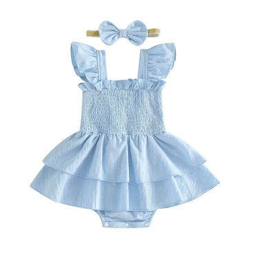 Fly Sleeve Solid Layered Baby Romper Rompers The Trendy Toddlers Blue 0-3 M 