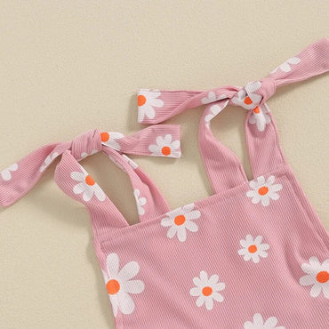 Tie Straps Daisy Flared Toddler Jumpsuit   