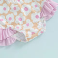 Long Sleeve Floral Ruffles Toddler Swimsuit   