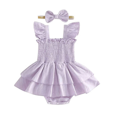 Fly Sleeve Solid Layered Baby Romper Rompers The Trendy Toddlers Purple 0-3 M 