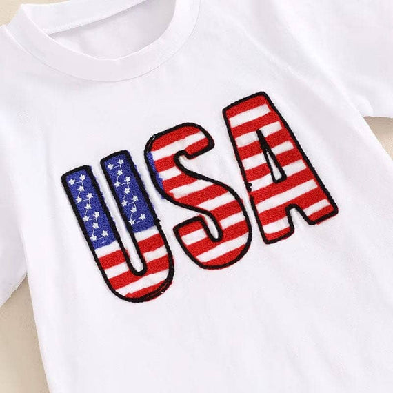 Short Sleeve USA Checkered Shorts Baby Set