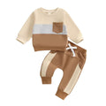 Long Sleeve Color Block Pocket Baby Set Brown 3-6 M