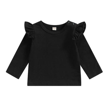 Long Sleeve Ruffled Toddler Top Black 9-12 M 