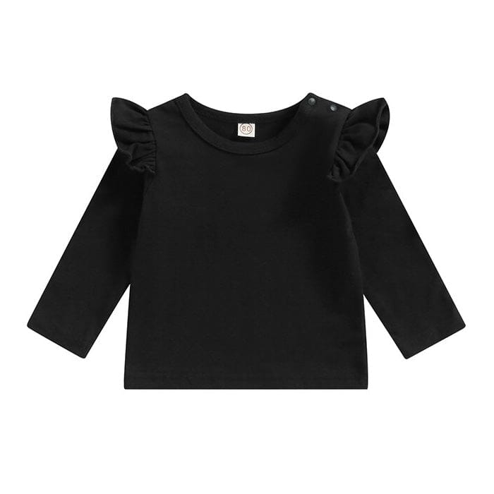 Long Sleeve Ruffled Toddler Top T-Shirt The Trendy Toddlers Black 18-24 M 
